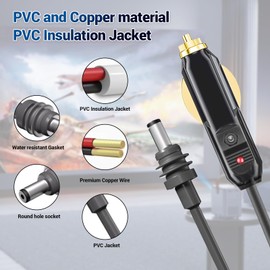 Yunir DC Car Power Cable, 18AWG Car Charger Universal Power Cord, IP68 Water Resistant, PVC Pure Copper, Plug and Play, for Cars Trucks Buses Lorries Boats (10M)