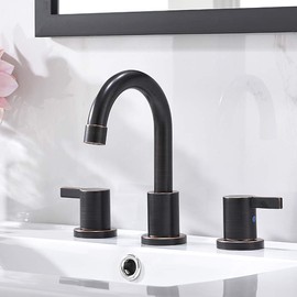 Phiestina 8 Inch 2 Handles 3 Hole Widespread Bathroom Faucet with Valve and Metal Pop-Up Drain, Oil Rubbed Bronze, WF015-1-ORB