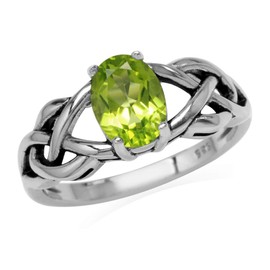 Silvershake 1.32ct. 8X6mm Natural Oval Shape Peridot 925 Sterling Silver Celtic Knot Solitaire Ring Size 6.5