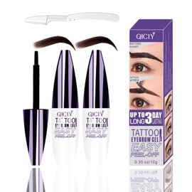 Qiciy Tattoo Eyebrow Gel Easy Peel Off, Easy Peel-Off Eyebrow Gels - Waterproof & Sweatproof for All Skin Types, Temporary Eyebrow-Gel, Long Lasting, Built in Brush (Black #3(2pcs))