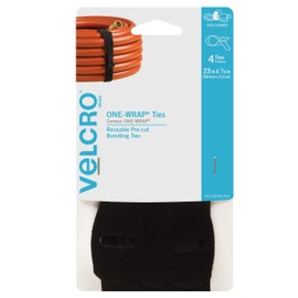 VELCRO Brand ONE-WRAP Ties | Reusable Pre-cut and Self Gripping | For Bundling Hoses, Wood, Heavy Duty Extension Cords | 4 Ct 23” x 7/8” | Black - 30763