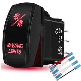 HOKAAER Waterproof Nav/ANC Lights Rocker Switch On-Off-On 12V/20A 24V/10A 7Pin DPDT Laser Toggle Switch Red Backlit with Jumper Wires Set for Marine Boat Car Truck RV SUV ATV UTV
