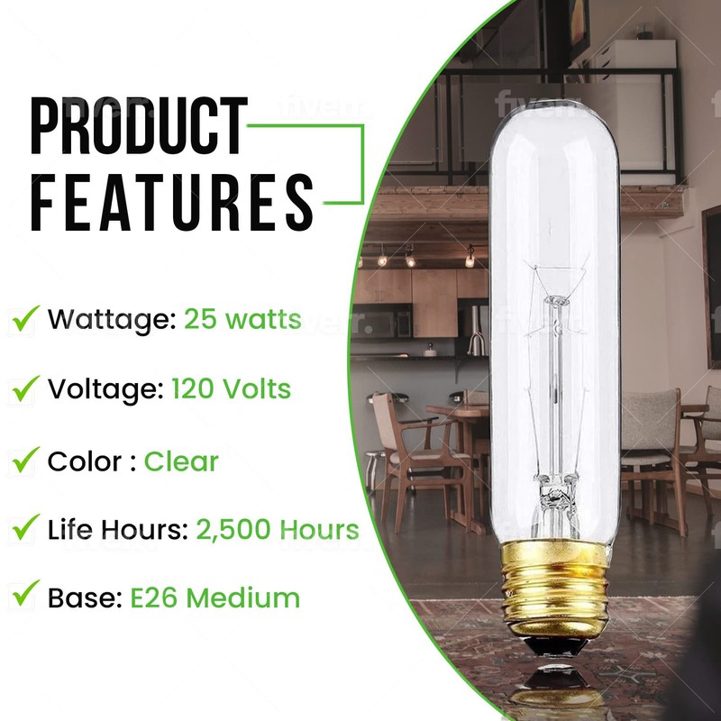BULBMASTER 25 Watts T10 Tubular Clear Incandescent Light Bulb, Antique