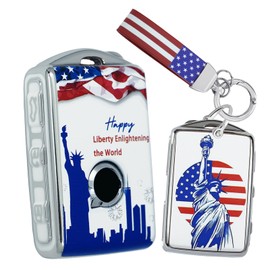 ontto Car Key Case with Statue of Liberty Pattern,Antiscratched Key Fob Protection Fit for S60 S90 XC40 XC60 XC90 V60 V90 Polestar 1 Polestar 2 2018-up,with USA Flag Keychain,White