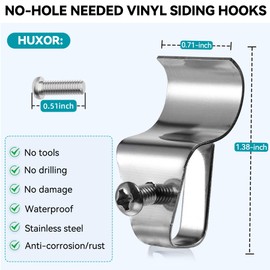 HUXOR Vinyl Siding Clips Hooks No-Hole Needed Outdoor Siding Screws Hanger for Mounting Security Camera, Artwork, Address Plaques, Pictures, Shelf, Mailbox, Wreath, Solar Powered Lights (15 Pack)