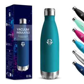 Water Bottle, 500 ml, BPA-Free, Stainless Steel, 18/8 Stainless Steel, Thermos Flask, Double-Walled Vacuum Insulated, Water Bottle Leak-Proof for School, Travel, Jogging Thermos Flask - Moss Green