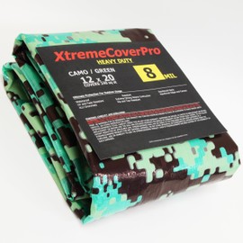 12' x 20' Large Multi-Purpose Waterproof Light Weight Heavy Duty Poly Tarp Grommets Every 24", 8 Mil 12x20CAMO Camoflauge Thick, for Home, Boats, Cars, Camping, UV Resistant, Rip/Tear Proof