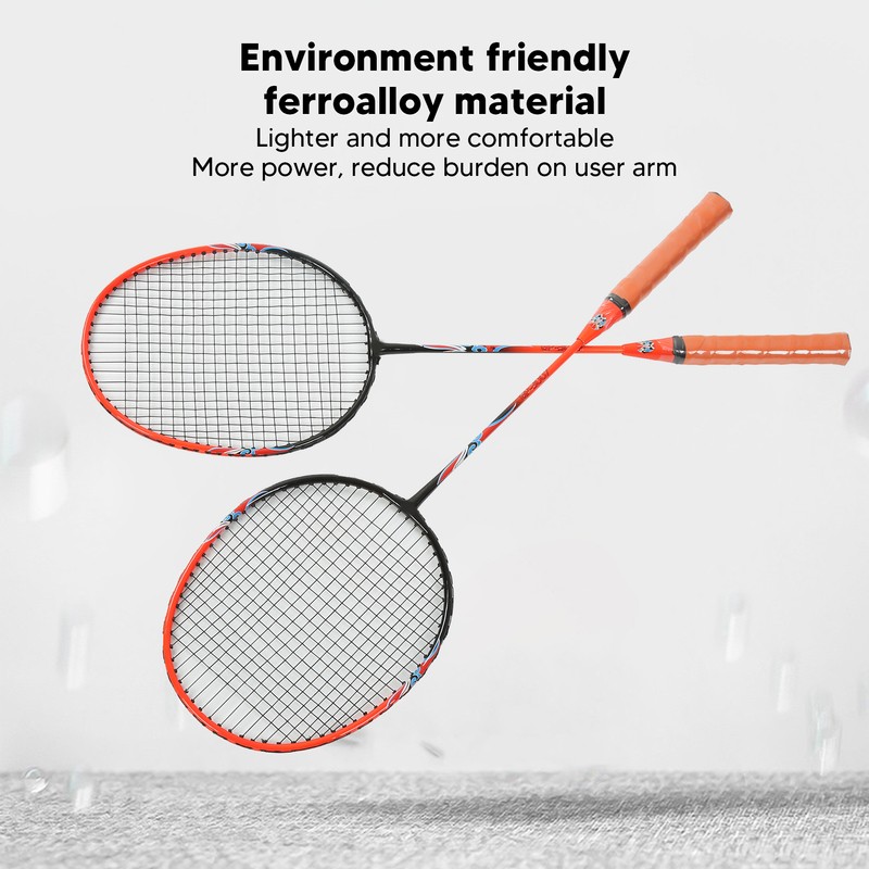 2 Player Badminton Racket Set Ferroalloy Integrated for Beginner Amateur