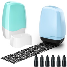 KOEYLE 2 Pack Confidential Roller Stamp with 6 Pack Refills Ink, Identity Protection Roller Stamps for ID Theft Security and Personal Privacy (Blue & Green)