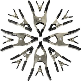 Wellmax 16PC Nickel-Plated Metal Spring Clamps Set - Heavy Duty Clips for Woodworking, Photography Backdrops, and More - Includes 8pc 2 Inch, 4pc 4 Inch, and 4pc 6 Inch Clamps