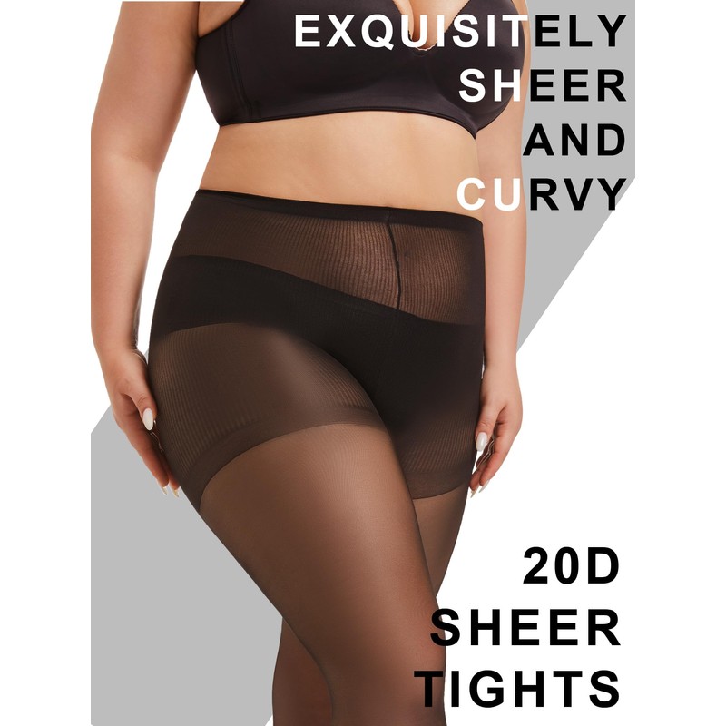 HONENNA 2 Pairs Plus Size Sheer Tights, 20D Ultra Thin
