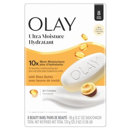 Jabón de Belleza Olay Ultra Moisture con Manteca de Karité y Complejo B3 | Hidratación Profunda para Rostro y Cuerpo – 8 Barras de 90 g (Total 720 g)