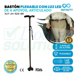 Infinity Bastón Infinity Luz Led 4 Apoyos Plegable Base Articulada