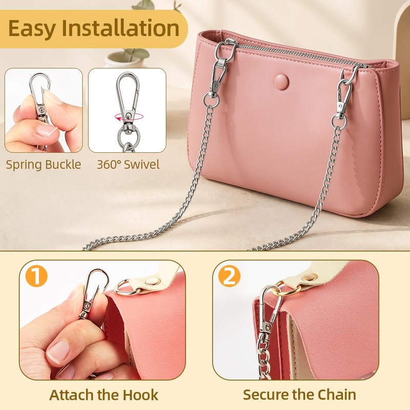 AOOSA 3 Pack Silver Bag Chains with Clasp Buckles (45cm+95cm+125cm)