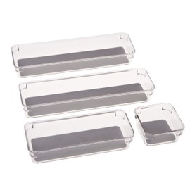 Simplify 4 Piece Multipurpose Drawer Organizers | Bathroom | Vanity | Cosmetic & Jewelry Storage | Kitchen | Clear