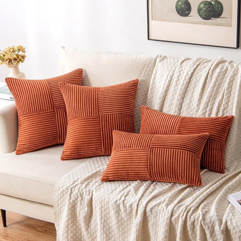 MIULEE Rust Corduroy Pillow Covers Pack of 2 Boho Fall