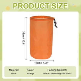 YELARXI Stuff Sack, Nylon Waterproof Storage Sacks Portable Drawstring Dry Stuff Bag Gear Organization with Toggle, 7x13Inch Fit for Backpacking Camping Traveling Hiking(Orange)