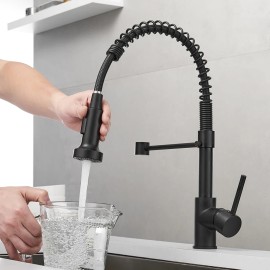 Black 304 Stainless Steel Kitchen Faucet Hot and Cold Water Mixer Faucet Kitchen Mixer Kitchen Sink FaucetColor: Black, Surface Finishing: Stainless Steel