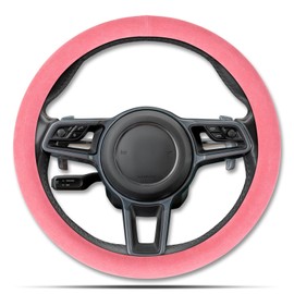 PAUUOOA Alcantara Car Steering Wheel Cover, Anti-Slip, Comfortable Grip, Breathable, Durable, Full Surround, Universal Fit Car Interior - Pink - Regular Style