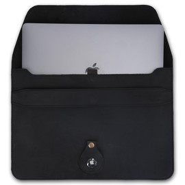 CestAntiQ, Leather Laptop Sleeve Compatible with MacBook Pro 13-13.3 Inch Notebook M3 M2 M1 Chip Pro Max 24-21 / MacBook Air 14 Inch Bag Case with Air Tag and Pen Holder (Black)