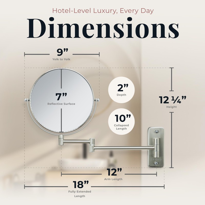 Zadro 7" Wall Mounted Wardrobe, Vanity Makeup Mirror with Magnification