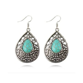 Turquoise Jewelry Teardrop Drop Dangle Earrings for Women – Vintage Boho Western Style Statement Jewelry, Lightweight Fashion Accessories for Casual & Formal Wear