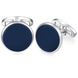 HONEY BEAR 8pcs Set Cufflinks and Studs - Black Onyx, for Men Shirts Tuxedo Accessories Wedding Gift (Navy Blue)