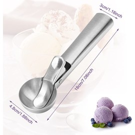 PIQIUQIU Ice Cream Scoop 18 x 4 x 3.5 cm Ice Cream Spoon Professional Use Ideal for Ice Cream Melon Meatballs Dough, Mashed Potatoes or Melon Balls