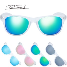 The Fresh Matte Frosted Frame Reflective Colored Mirror Lens Horn Rimmed Sunglasses with Gift Box (3-Frost, Green Mirror)