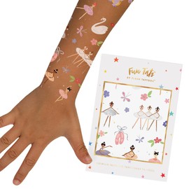 Flash Tattoos- PACK DE TATUAJES FLASH BAILARINAS Qué contiene: Dos hojas de 4” X 6” de tatuajes temporales premium con 40 tatuajes coloridos y metálicos en diseños variados que incluyen: bailarinas,