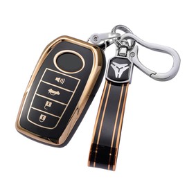 ontto 4-button Key Fob Cover with Keychain Compatible with Toyota Land Cruiser 2018-up, Bsack-s, Strip-Keychain