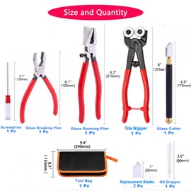 Tayfeim Glass Cutter Tool Glass Cutting Tool Set Kit with Glass Running Pliers Breaking Pliers Wheeled Tile Nippers, Glass Cutter for Stained Glass Mirror Tile Cut，Zipper Package