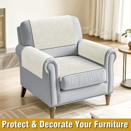 Couch Arm Covers, Waterproof Armrest Cover for Sofa, Armchair, Loveseat, Non-Slip Recliner Arm Covers, Sofa Headrest Covers, Arm Chair Covers Set of 2 (Beige, 24"×20")