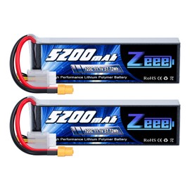 Zeee 3S Lipo Battery 5200mAh 120C 11.1V RC Soft Pack Battery with XT60 Connector for RC Car Truck Airplane Helicopter Plane Quadcopter RC Boat Racing Hobby Models 6.02 * 1.7 * 0.99in (2 Pack)