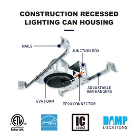 MW Lighting 6 Pack 4 inch Recessed Lighting Housing Can Light New Construction, Air Tight Ceiling Can with TP24 Connector 120-277V, IC Rated, UL, ETL Listed