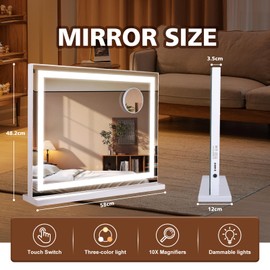 Hollywood Vanity Mirror with Lights 23 x 19 Large Vanity Mirror 10X Magnifying Compact Mirror 3 Colors Modes Touch Control Mirror with Lights