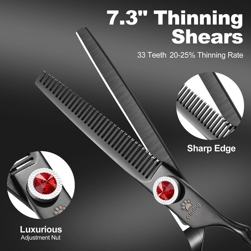 GLADOG 7 Inch Professional Dog Grooming Scissors Kit, 5-in-1 Titanium