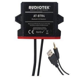 Audiotek BTR4 Universal Bluetooth Adapter (3.5mm Jack/USB) for Music Streaming with Auto-Remote, Waterproof for Car Vehicle Audio Video System, Great for Car, RV, Boat, Motorcycle