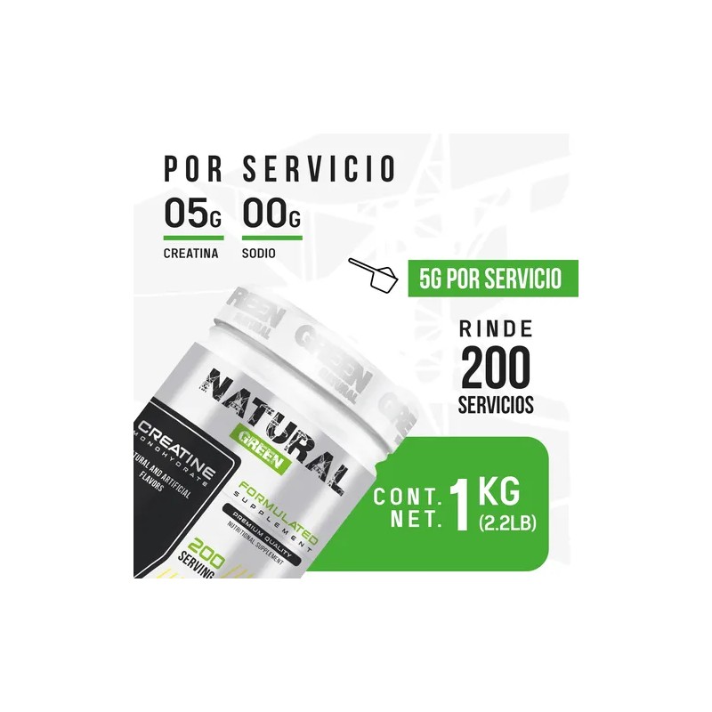 Creatina Monohidratada Green 1 Kg 200 Servicios Sabores