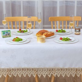 BrekSdat Mantel rectangular de encaje beige de alta calidad, impermeable, a prueba de aceite, antiencogimiento, suave, resistente a las arrugas, decorativo, para cocina, comedor, fiesta, boda, banquete