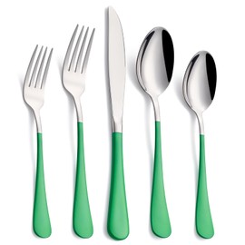 Moxinox 20-Piece Green Silverware Set, 18/0 Stainless Steel Green Handle Flatware Set, Service for 4, Modern Cutlery Set Includes Dinner Knives Forks Spoons, Mirror Polished, Dishwasher Safe