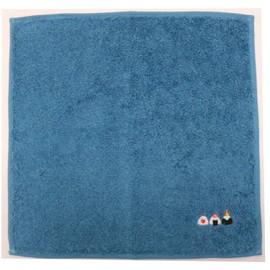 Kyosu, Made in Japan, Imabari Handkerchief, Hand Towel, Wash, Mini, Cotton, Walnut, Embroidery, 9.8 x 9.8 inches (25 x 25 cm), Blue Onigiri
