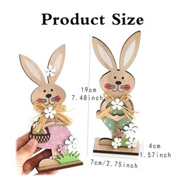 2 Pcs Easter Desktop Decorations, Easters Wooden Bunny, Stand up Rabbit Easter Table Decoration for Spring Home Table, Office