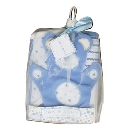 Zak & Zoey 2 Pack Hooded Towels & Bath Mitt Set Blue/White