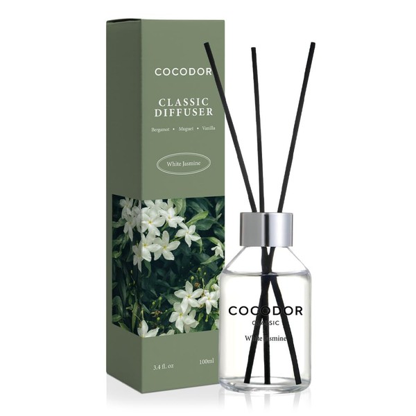 COCODOR Classic Reed Diffuser/White Jasmine/3.4oz(100ml)/1 Pack/Fragrance Scent Essential Oil with