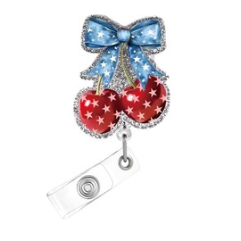 4th of July Badge Reel,Fun Cherry Acrylic Badge for ID Card Badge,250th Anniversary Telescoping Retractable Badge Holder Alligator Clip Accessories for Nurse,Medical Worker,Nursing Student,Teacher