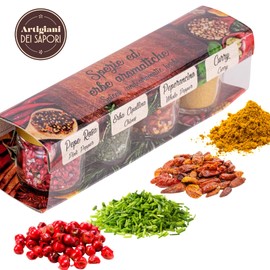 Spices and Seasonings Sets, Spices, and Herbs,1.7 oz each, Curry and salt, Pepper and Salt, Chives and Salt, Pink Pepper and Salt, Hand Packed in Calabria Italy, Artigiani di Calabria