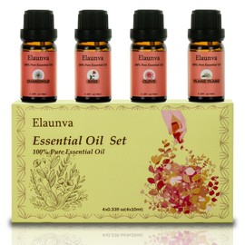 Elaunva Essential Oils Set,100% Pure Natural,4 Scents(Clove/Chamomile/Rose/Ylang),for Valentine's Day GIF and Home Fragrance,Aroma Therapy Oil,Gift for Friends/Family (0.33Fl Oz*4, Flower Set)