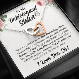 To My Unbiological Sister Necklace Gift, I Smile a Lot, More Interlocking Heart Necklace For Sister Best Friend Teen Girls Birthday Pendant Necklace Gifts - Color: Silver Led Box