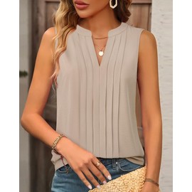 Gaharu Trendy Tops for Women 2024 Work Tank Tops Office Spring Summer Sleeveless Camisole Tops Cute V Neck Blouse for Under Blazer Beige XL